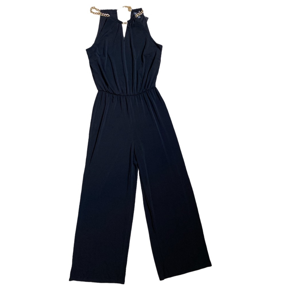 NEW! INC deep black gold chain stretch knit dress wide leg palazzo jumpsuit